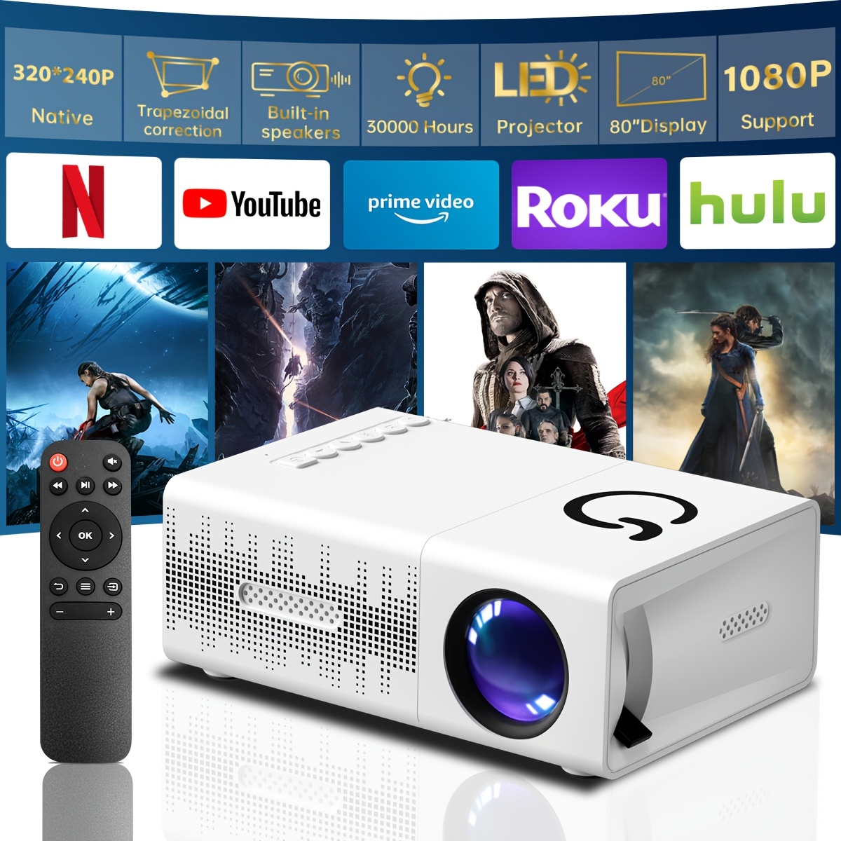portable mini smart projector with phone mirroring for home theater usb smartphone ipad tv box laptop high resolution video projector for movies and presentations