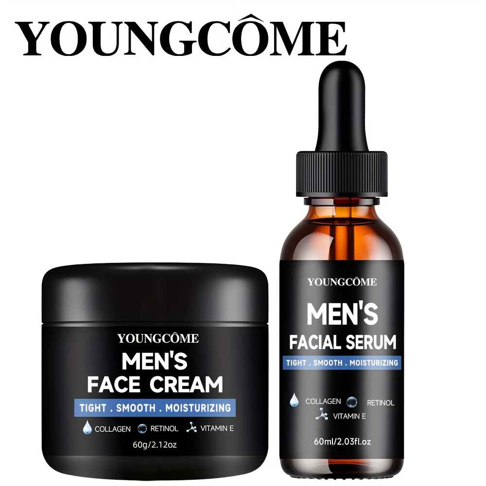 YOUNGCOME Sérum Crème pour Hommes, Combo à l'Acide Hyaluronique, Vitamine E, Rétinol, Collagène, Effet Raffermissant Beige Clair, Hydratation Longue Durée, Adapté à Tous les Types de Peau Beige Clair, Coffret Cadeau 30g+1.35oz/60g+2.03oz