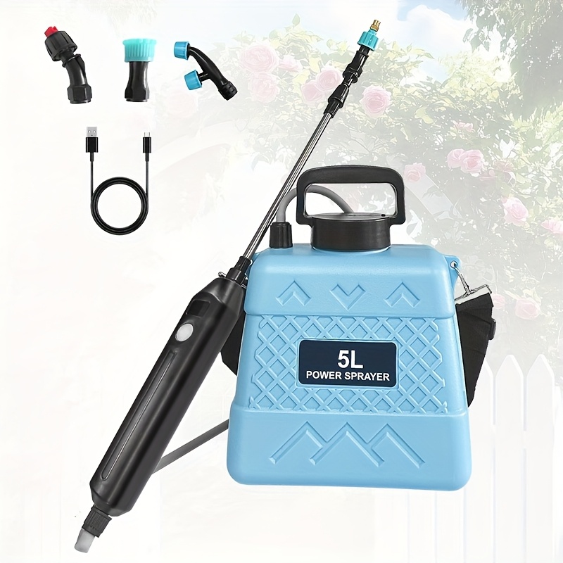 TEMU 1.3gallon Battery Powered Garden Sprayer, Electric Sprayer With Usb Rechargeable Handle, 3 Mist Nozzles, Retractable Wand, Water Pump Sprayers