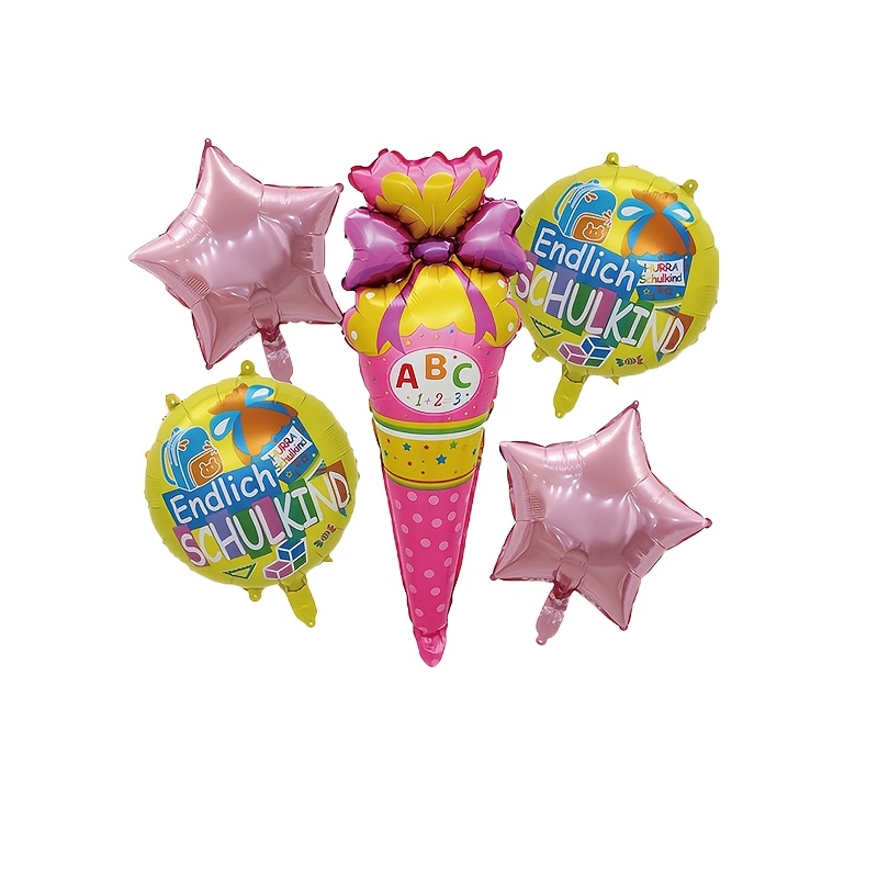 Image of 5pcs Back-to-school Red Ice Cream Round Balloon Set, Opening Season School Party Decoration Classroom Decor, For Halloween, Christmas