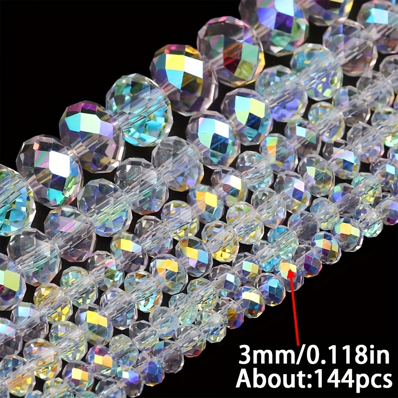 Image of A Pack Of Flat Round Cut Corner Colorful Ab Transparent Glass Beads In Sizes 3/4/6/8mm, Suitable For Handmade Bracelets, Necklaces, Earrings, Decorative Items, And Accessories For Shoes And Clothing.