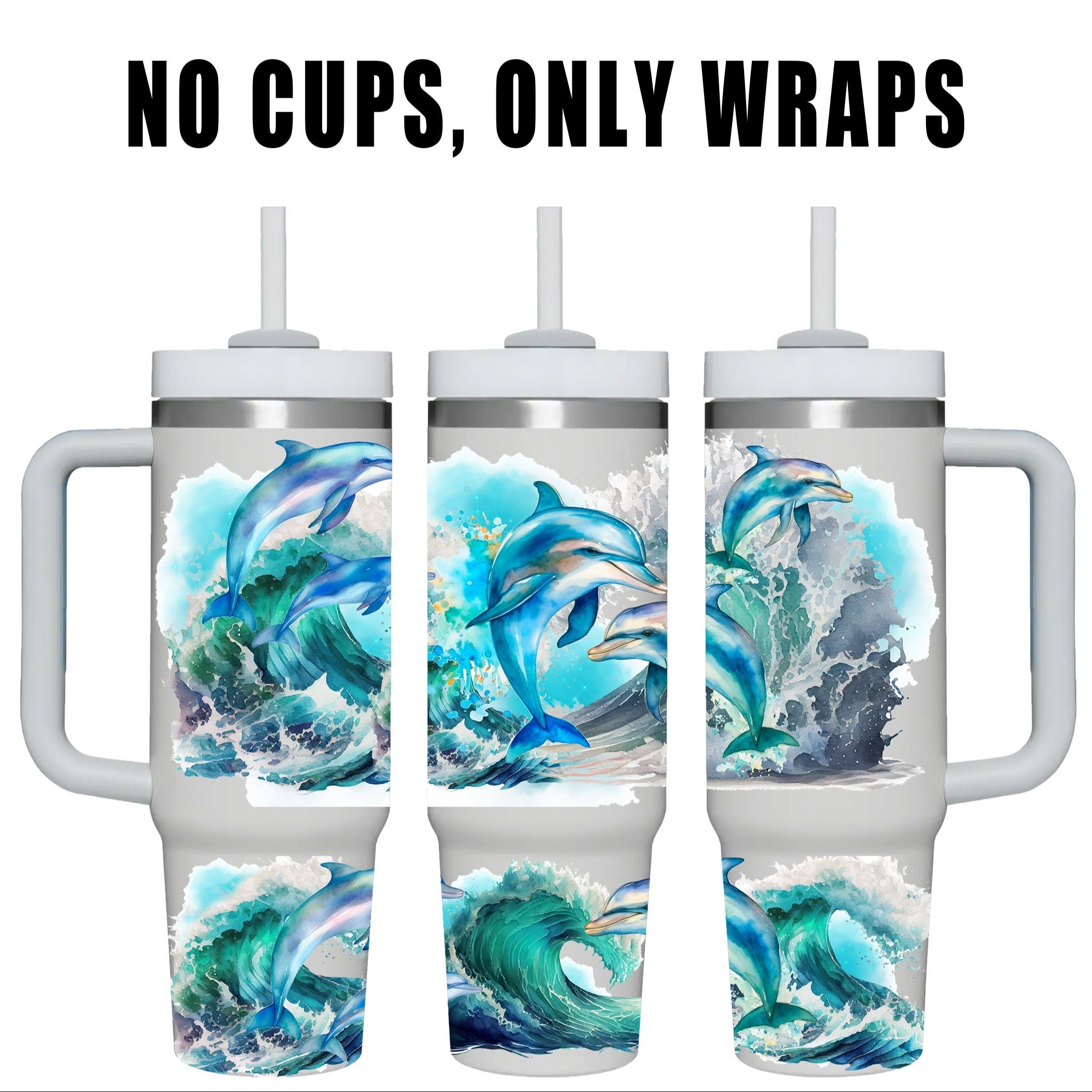 

Dolphin-themed Uv Dtf Transfer Stickers - Self-adhesive Decals For 40oz Tumblers, Cups & Bottles - Diy Craft Supplies