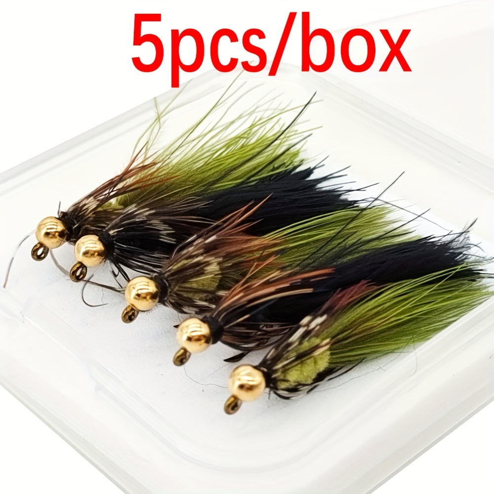 

5pcs Bead Head Black/olive Brown Tassel Fly Fishing, Trout Trout Perch Fishing Lures, Saltwater And Freshwater Lures, With Reverse Hook