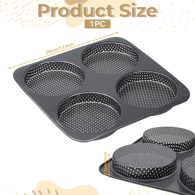 TEMU Plat à pain pour burger antiadhésif à 4 cavités, grand plat de cuisson perforé en acier au , moule réutilisable compatible four pour pains