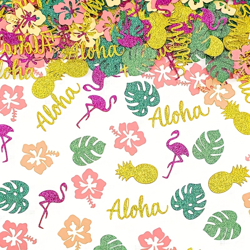 Image of 200pcs Colorful Confetti – Pink Flamingo Pineapple Palm Leaves Golden Glitter Green For Birthday Baptisms Pool Beach Jungle Weddings Table Decorations