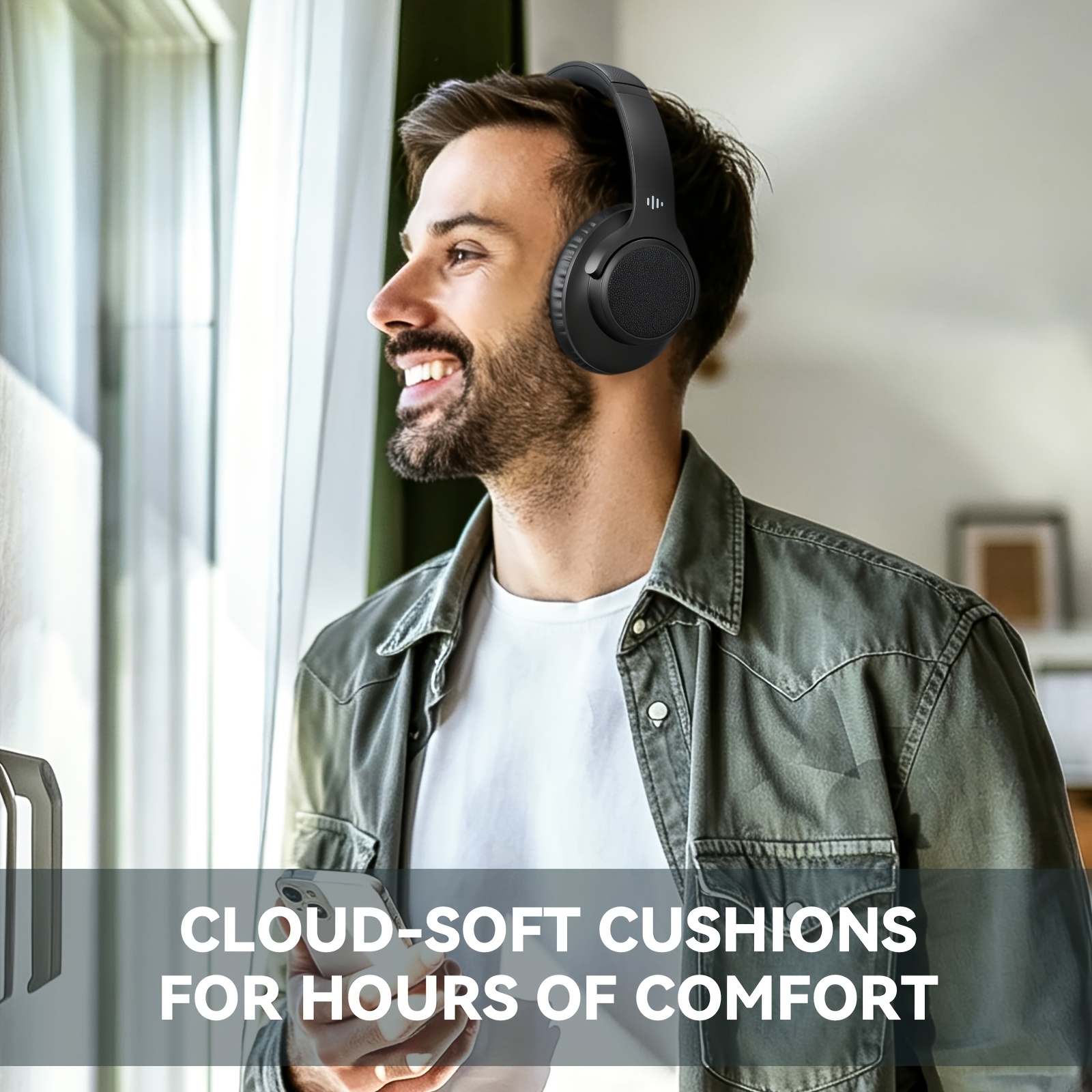 KVIDIO Bluetooth 6.0 Wireless Headphones, 65 Hours Playtime, Sealed Type, Microphone Included, Soft Earmuffs &Light Weight for Prolonged Waring for PC/Travel/School/iPad