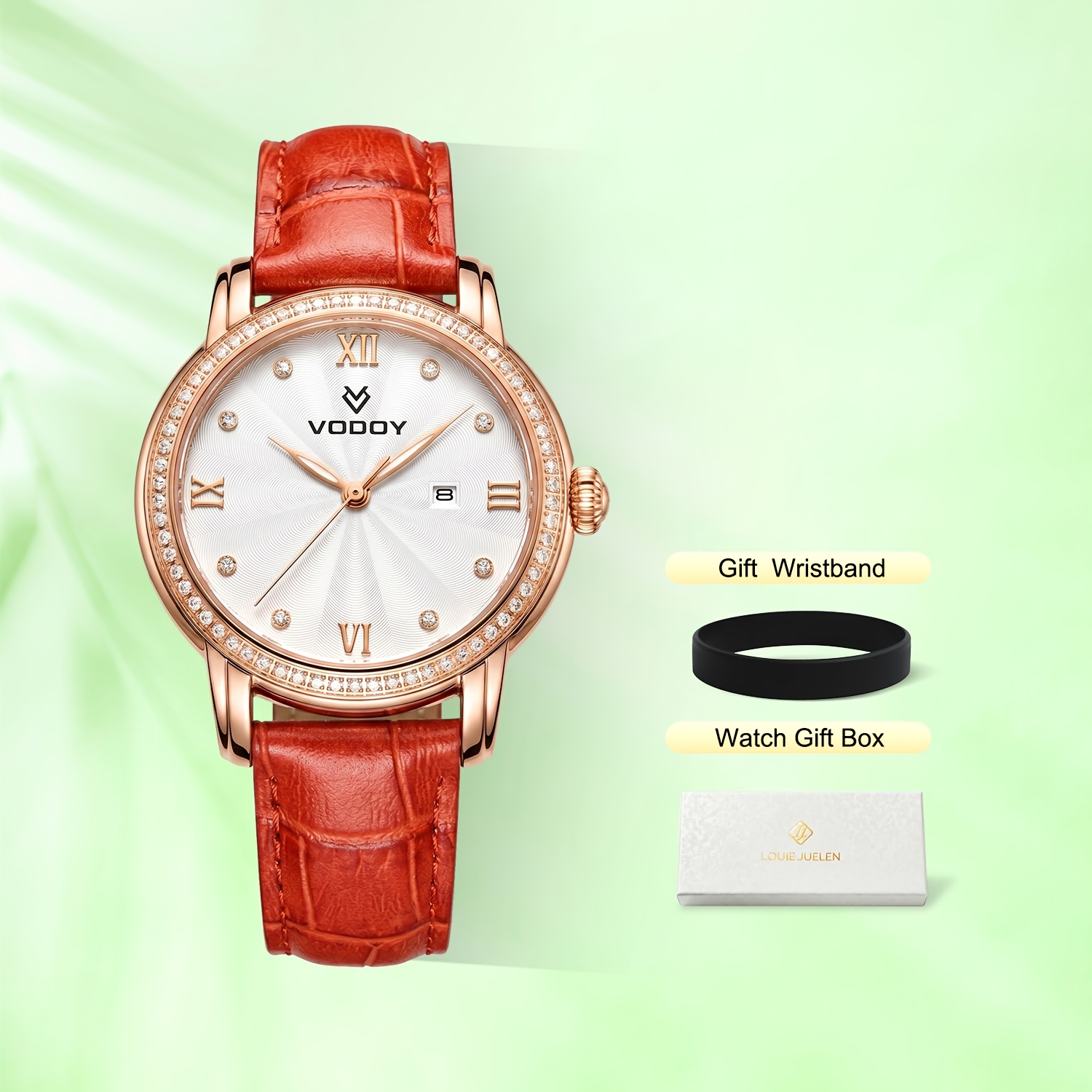 TEMU Montre de luxe pour femme avec mouvement mécanique automatique et - Bracelet en PU doré, indicateur de date et de , veilleuse, convient pour