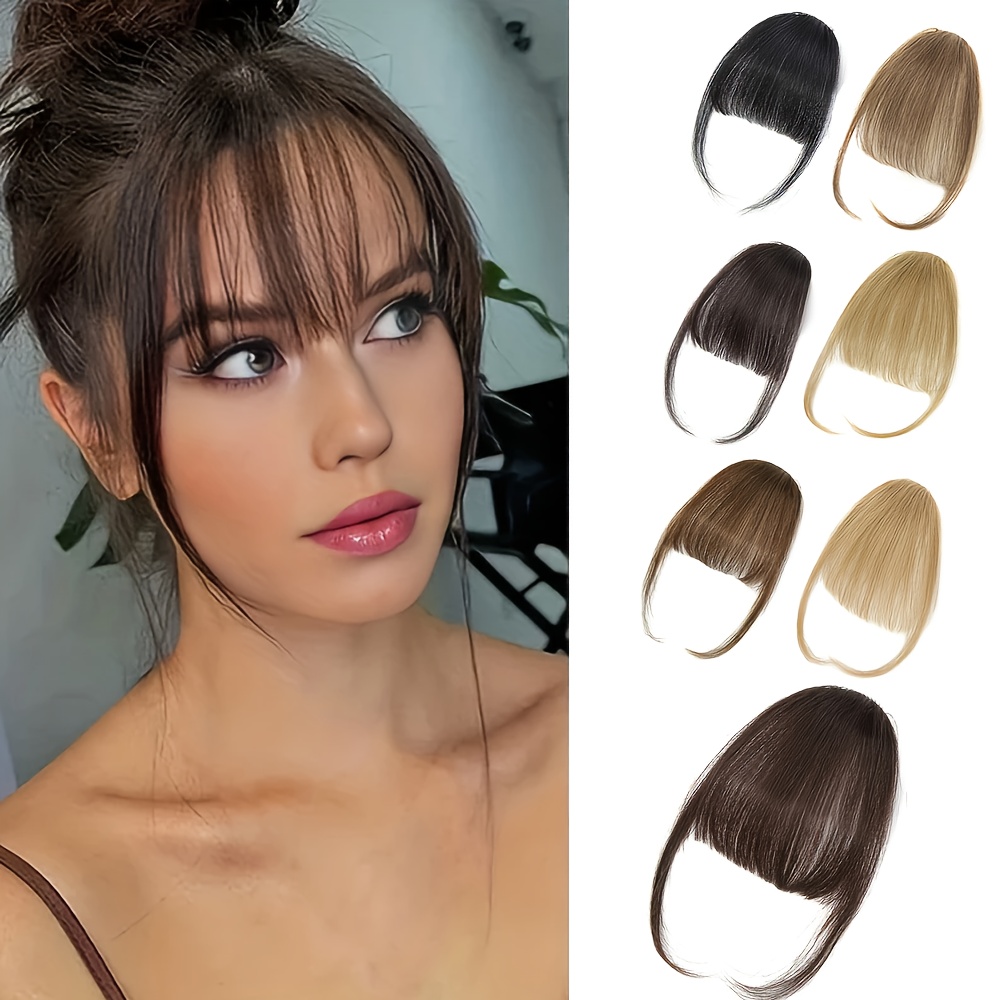 6 inch synthetic hair bangs extension for women natural looking straight hairpiece in dark brown light   high temperature fiber for daily wear parties valentines day outfits hair bun styling hair accessories details 0