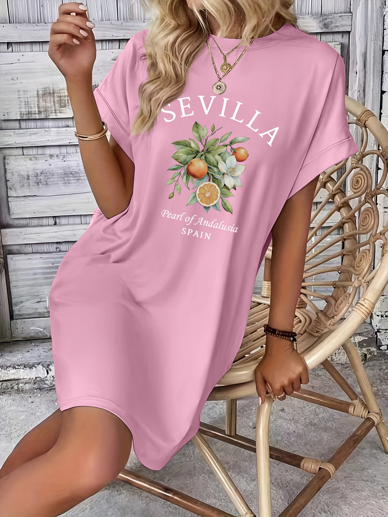 open lace back dress Robe Romantique Avec Ceinture Imprim Citron et Manches Courtes en Rose M / Pink