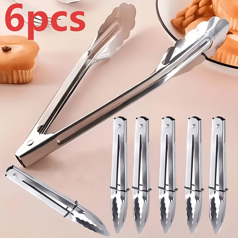 TEMU 6 pinces à aliments en acier inoxydable, pinces de cuisine en métal inoxydable, mini pinces à buffet, pinces à barbecue, pinces de cuisine,