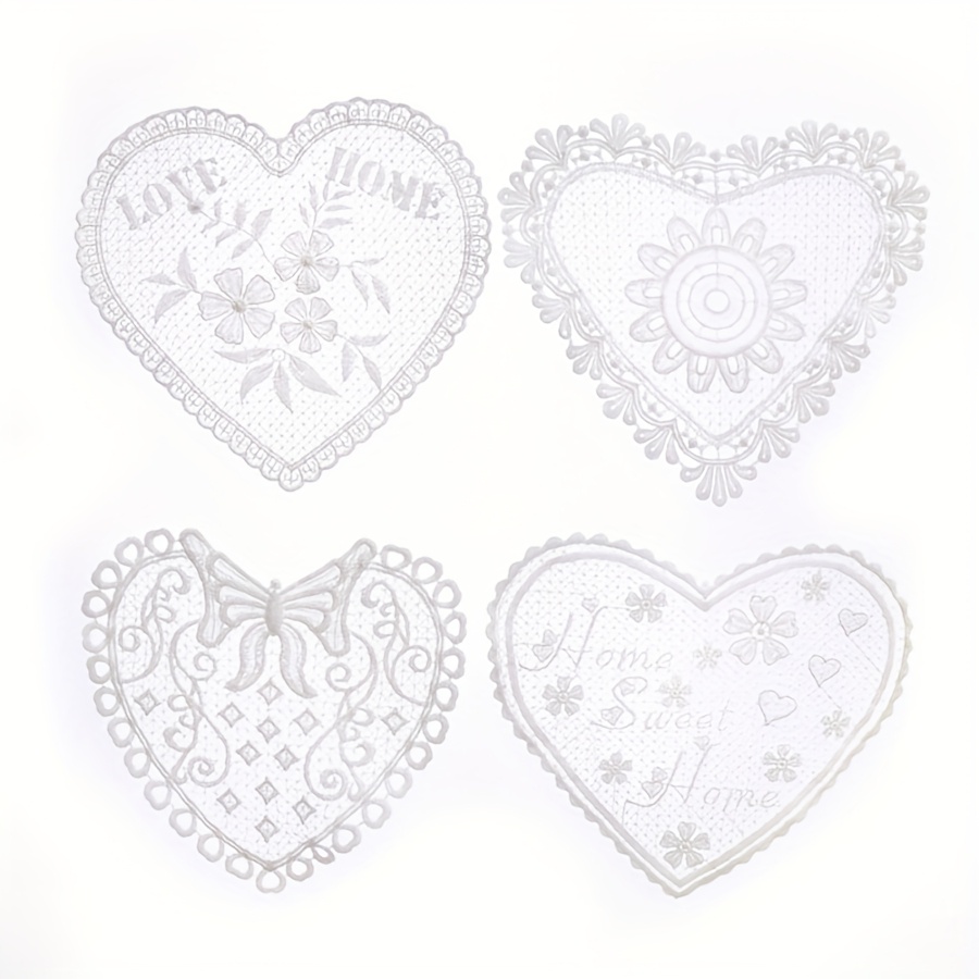 

4pcs Set Vintage-style Hand-crocheted Heart Lace Coasters - Polyester, Housewarming, Weddings,