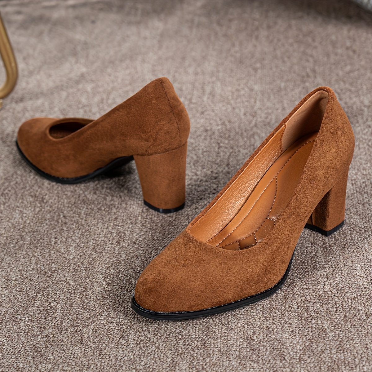 dames instap blokhak pumps - elegante bruine corduroy hoge , comfortabel \u0026  stijlvol voor formele en casual gelegenheden,