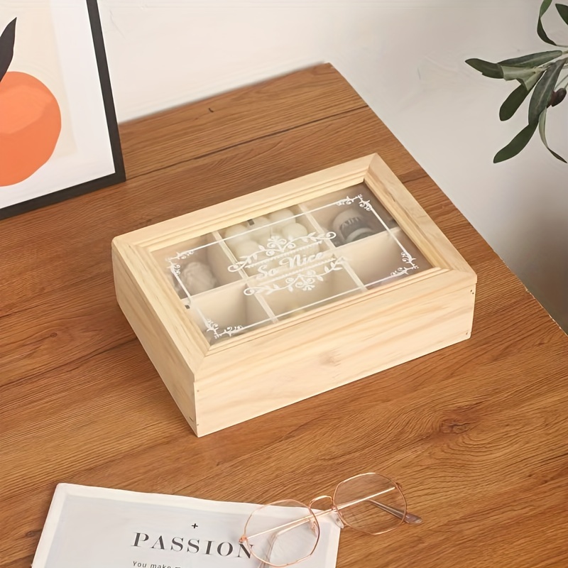 

1pc Wooden Tea Box - 6-, , Dustproof, For Tea & Small , , Desktop Organizer, For Office Supplies / Use, Suitable For