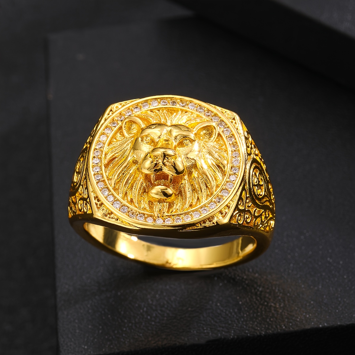 Image of Luxury Men's Lion Ring With 3d Lion Engraving, -plated Cubic Synthetic Cubic Zirconiaia - Exquisite Copper