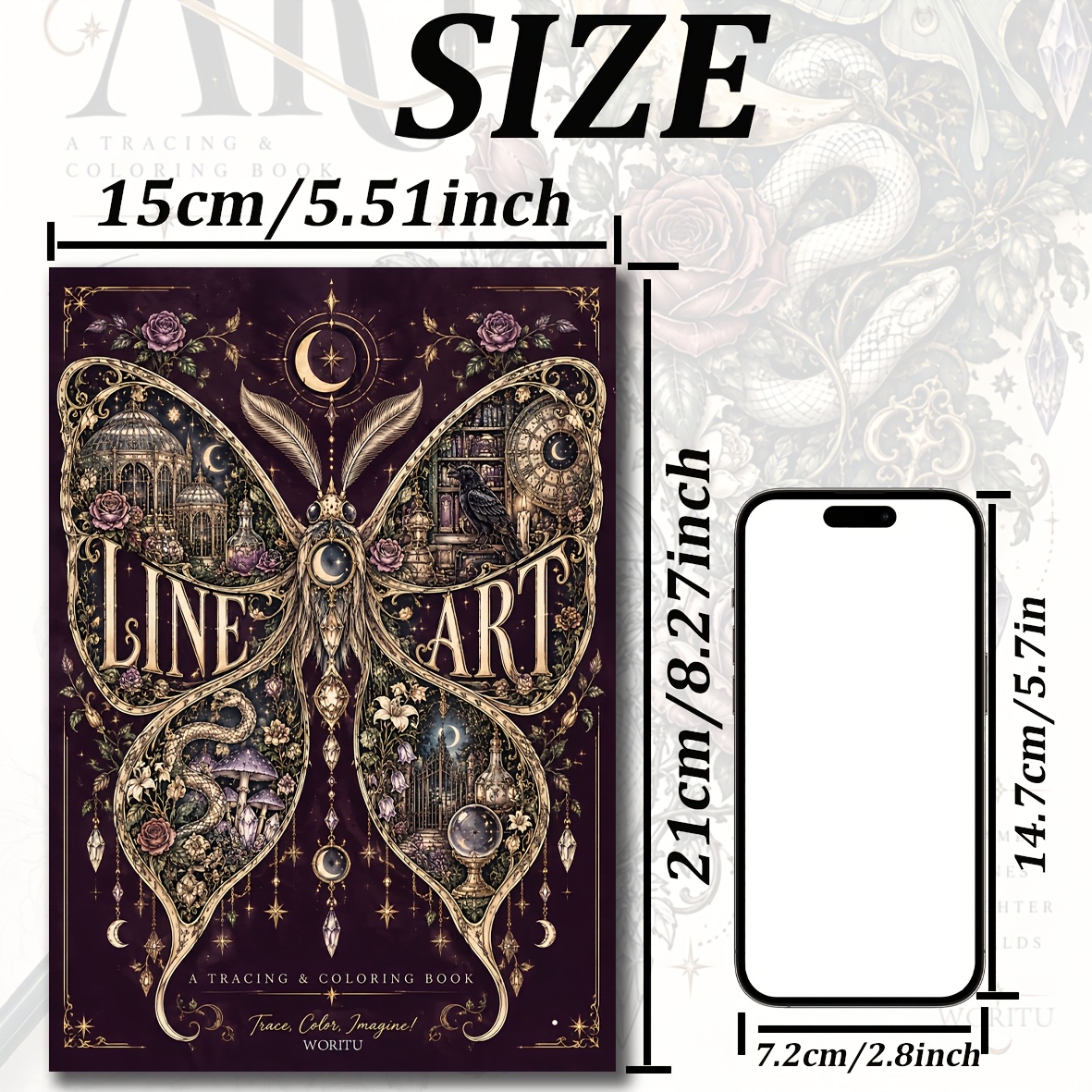 TEMU Woritu 2-in-1 Gothic Coloring & Tracing Book Suitable For Adults Teens - Travel Size Dark Academia Book With Keyhole Pages, Vintage Gothic