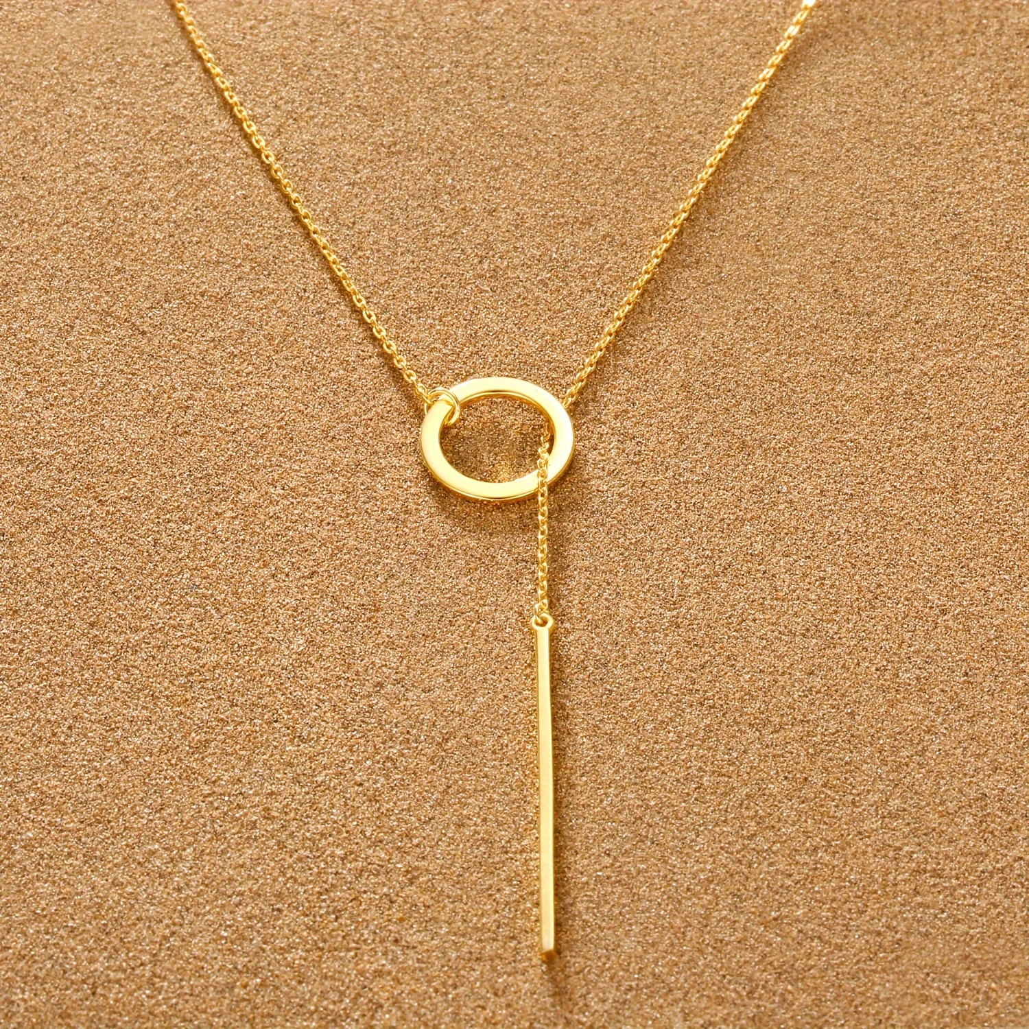 Image of 1pc Back To Stainless Steel Geometric Round Vertical Bar Y-shaped Necklace Fashion Easy Women's Jewelry