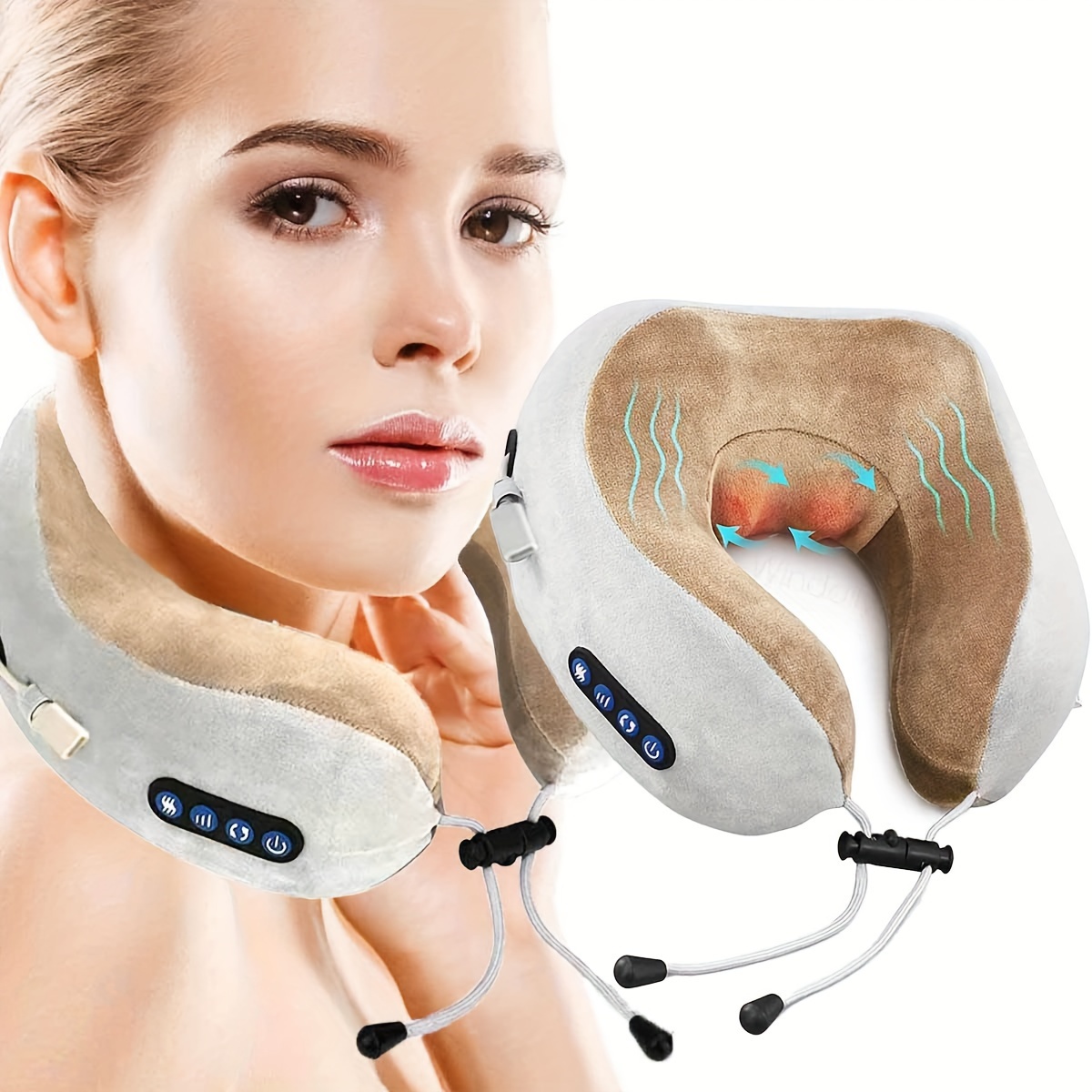 

Electric Portable Neck Massage Pillow, 3-speed, 3 Modes, Constant Heat, Rechargeable U-shaped Cushion For Home & Office Use