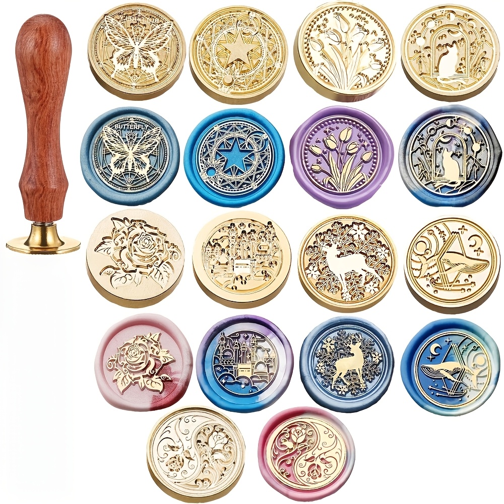 TEMU 10pcs (9 Stamp Heads + Handle) Seal Stamp Set, Cartoon Anime Wax Seal Stamp Set With Cute Sealing Heads And Handles Cute Fire Lacquer Seal For
