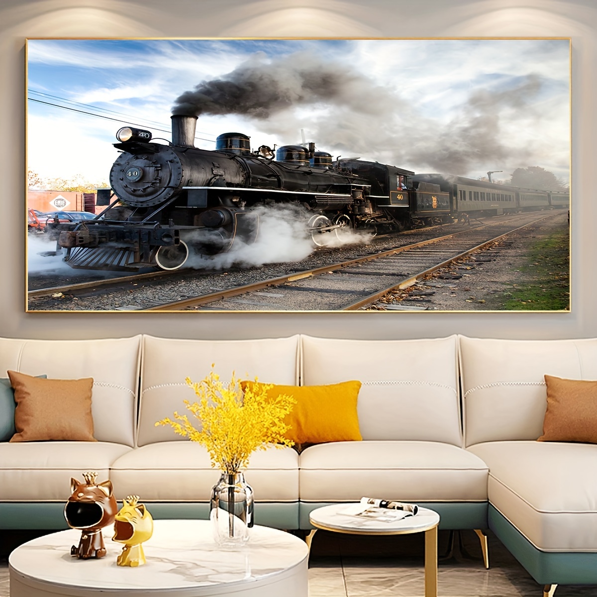 

1pc Unframed Canvas Poster, Retro Art, Moving Train, Ideal Gift For Bedroom Living Room Corridor, Wall Art, Wall Decor, Winter Decor, Room Decoration