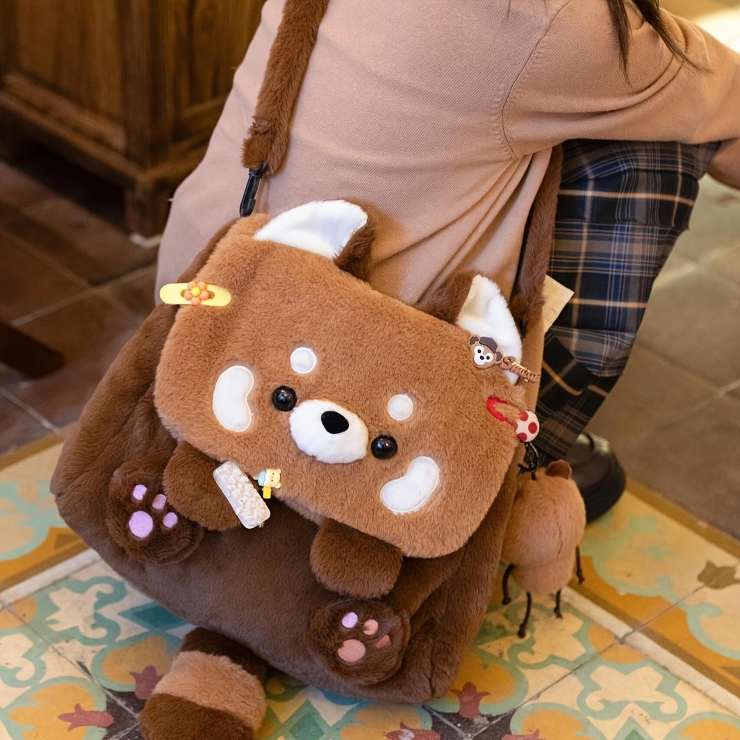 cute raccoon shoulder bag plush bag versatile student  display picture 3