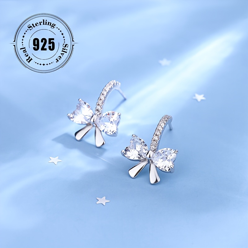 

2pc925 Sterling Silver Hypoallergenic Bow Stud Earrings Women's Small Light Luxury Classic Fashion Temperament Elegant Sexy Earrings (about 2.17g)