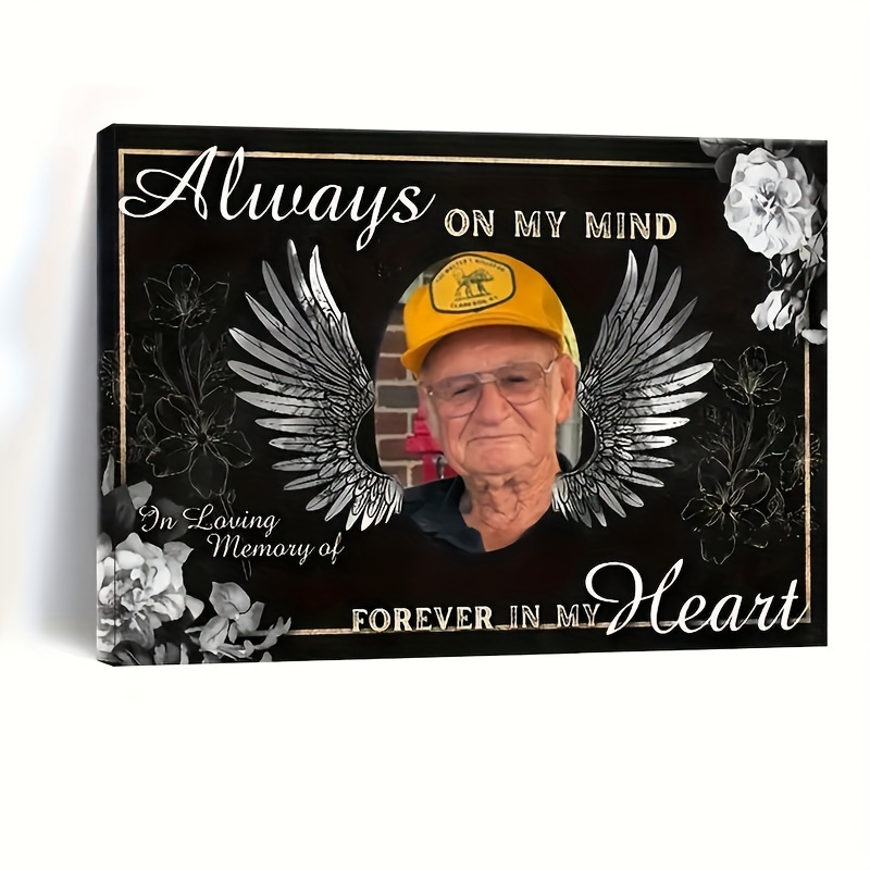 

Custom Condolence Memorial Canvas With Personalized Photo - " In My Heart" , Ready To Hang On Pine Frame, 11.8x15.7 Inch