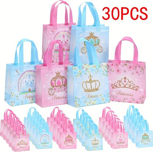 gift for her him 30 princess themed party gift bags made of non woven fabric with handles measuring 7 87 inches x 7 67 inches x 3 54 inches gift bags are suitable for shopping birthday gifts weddings showers and anniversaries