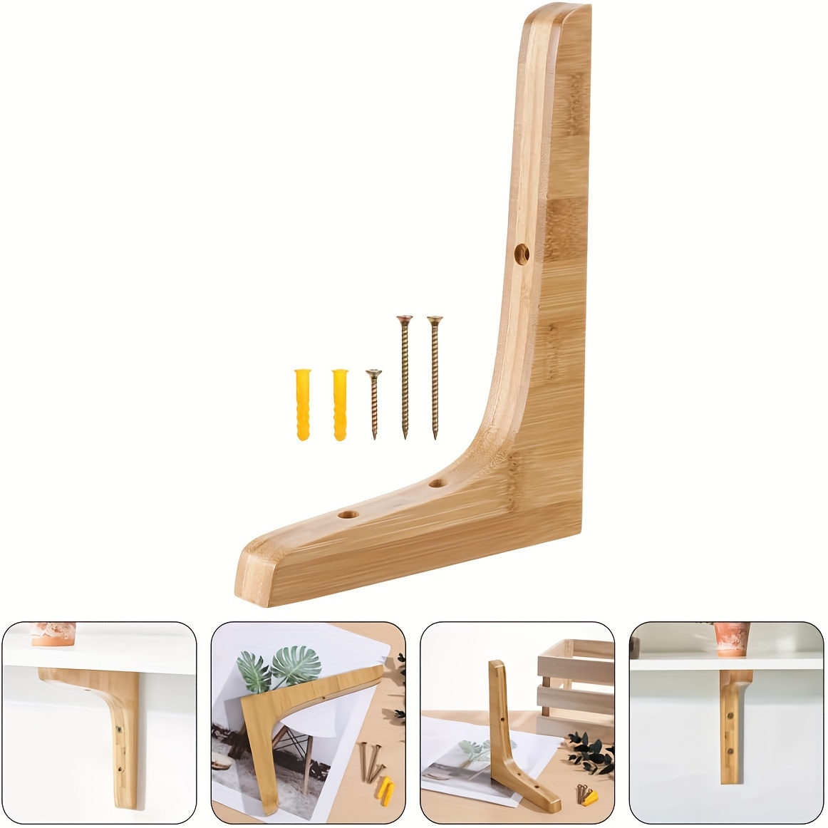 2pcs Solid Wood Floating Shelf Brackets - Wall Mounted Corner Support for DIY Projects, Home Decor & Hardware