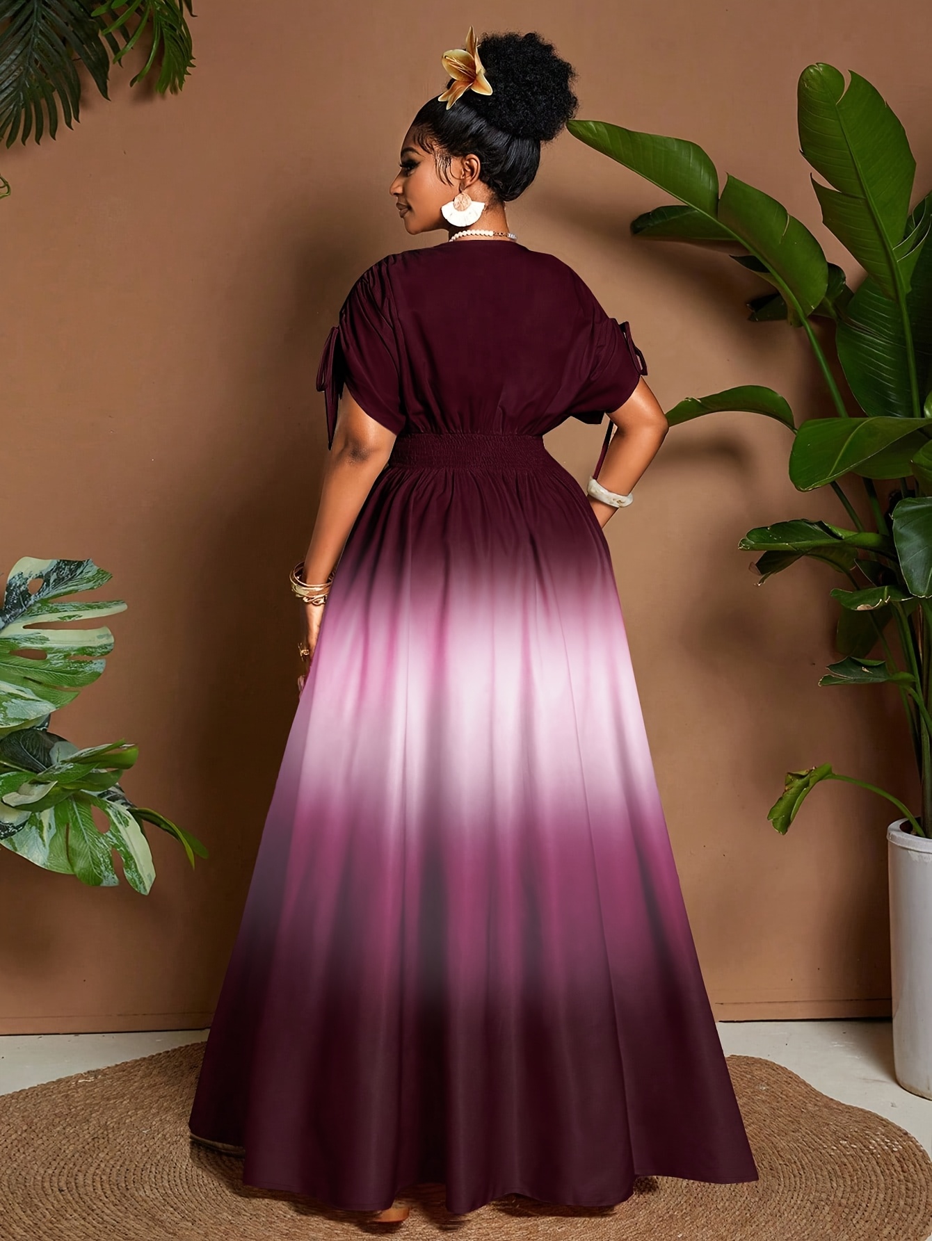 Women's Elegant Gradient V-Neck Long Maxi Dress with Fitted Bodice & Flowy - Waist, Machine Washable Winter Dress for Weddings, Parties, Fall/ Winter Events - Non-Stretch Suitable for Weddings, Parties, Fall/Winter Events