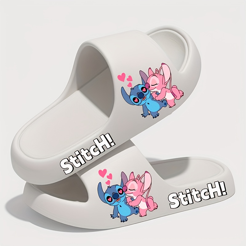 Disney Stitch & Angel Women's EVA Slippers - Soft Cushioned Thick Sole Summer Sandals with Cute Cartoon Design, Durable EVA Material, Hand Washable for Home, Beach, Casual Wear (Unisex Couples Slippers)