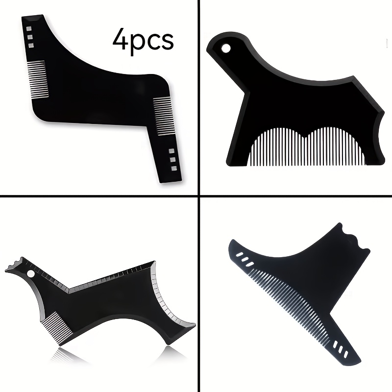 TEMU Professional Beard Styling Kit 4pcs Set - Complete Beard Trimming Template With Ruler And Board For Goatee And Full Beard Design