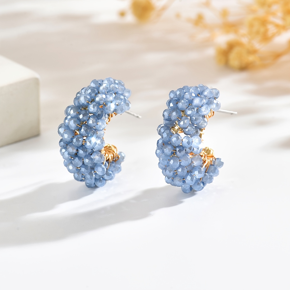 TEMU A Pair Of Bohemian-style, Fashionable, Simple, Exquisite, And -beaded Crescent-shaped Earrings. Summer Vintage-inspired, Elegant, And Versatile