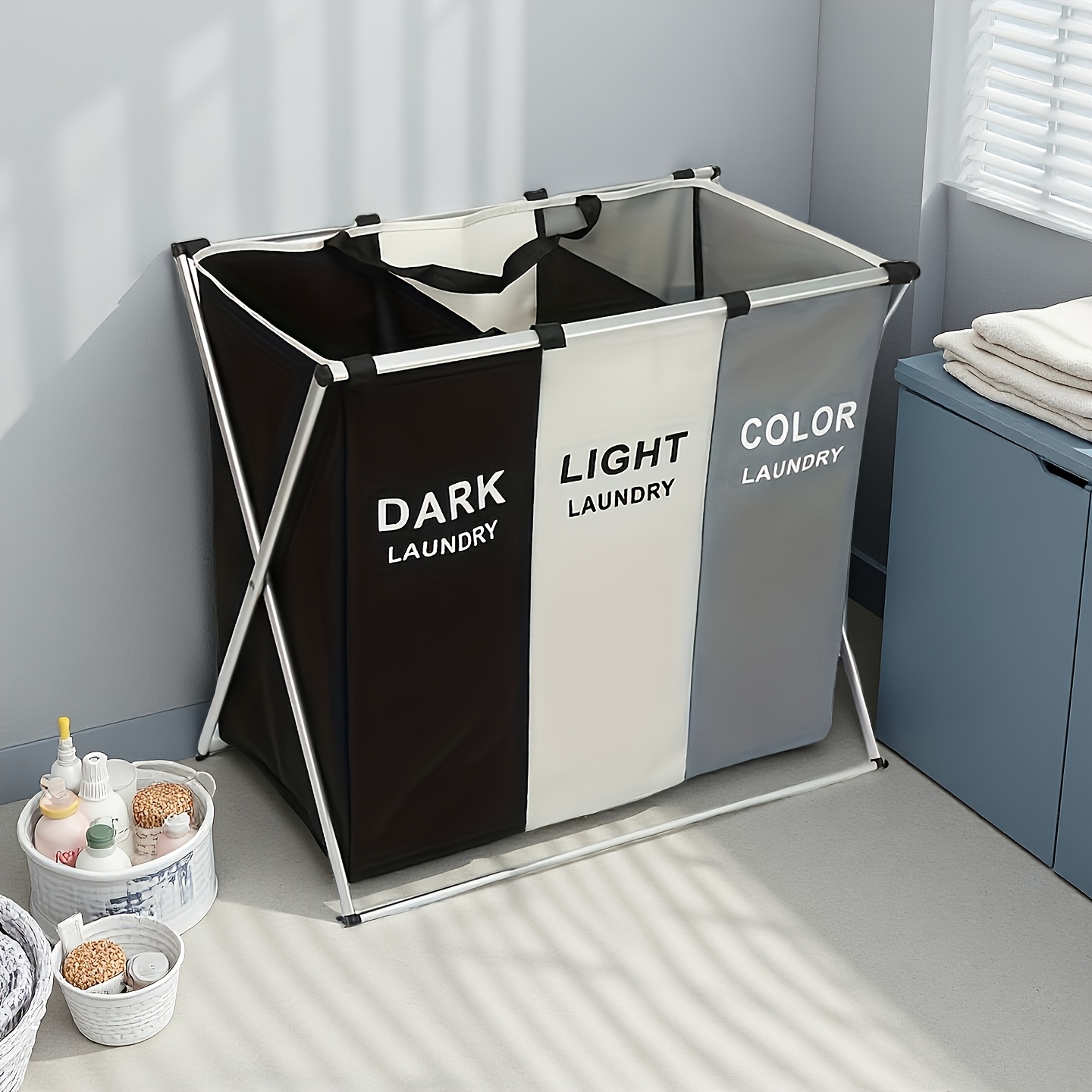 TEMU Panier à linge pliable domestique épaissi de luxe amélioré, grand capacité, panier de rangement pour vêtements, panier à linge avec cadre en