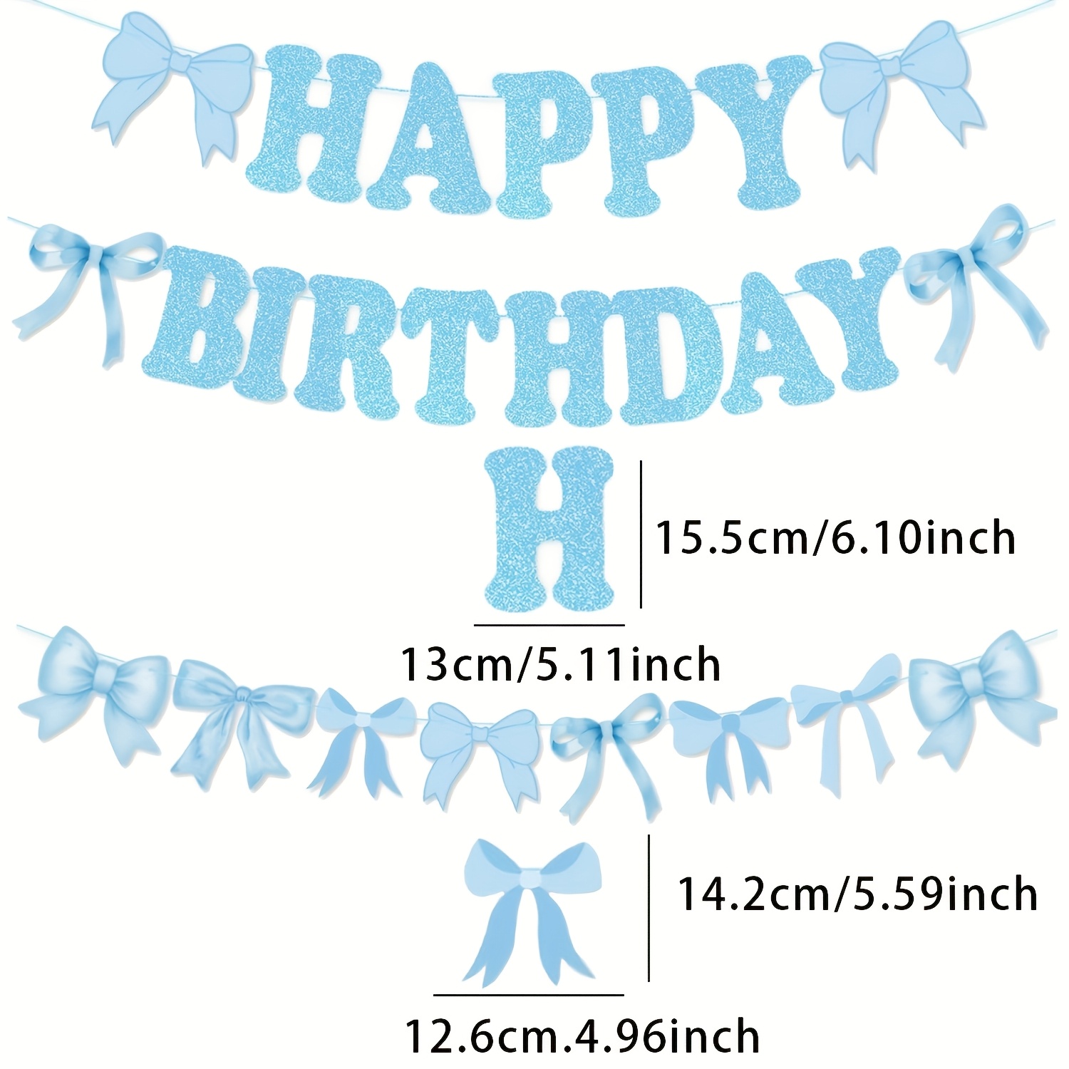 TEMU 25pcs Bannière d'anniversaire en papier à paillettes avec et bleu , avec bandes décoratives à paillettes de . Anneau de fleur nœud papillon.