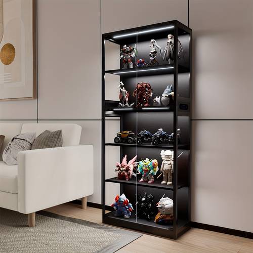 cabinet with glass doors dimming led lights and motion sensor for collectible figures living room bedroom or office metal frame