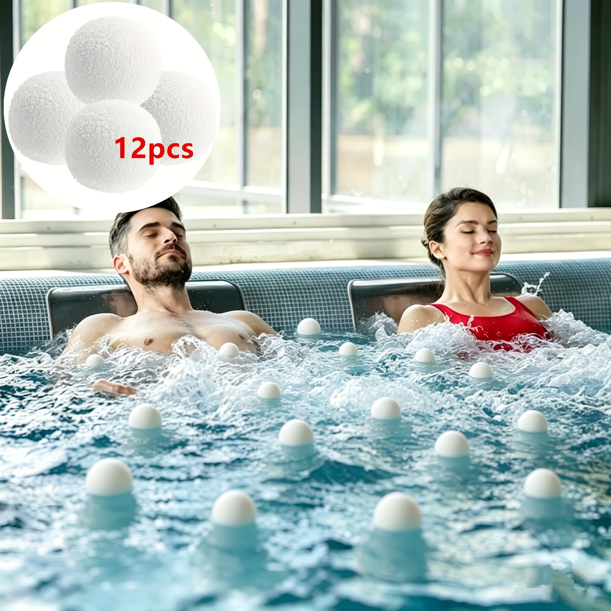 Image of 12 Pool Cleaning Balls, Fiber Balls For Spa Tub & Hot Tub, Reusable 1.97 Inch Oil Absorber Balls, Washable Hot Tub & Spa Oil Absorber Balls For Descaling, Spa Filter Balls