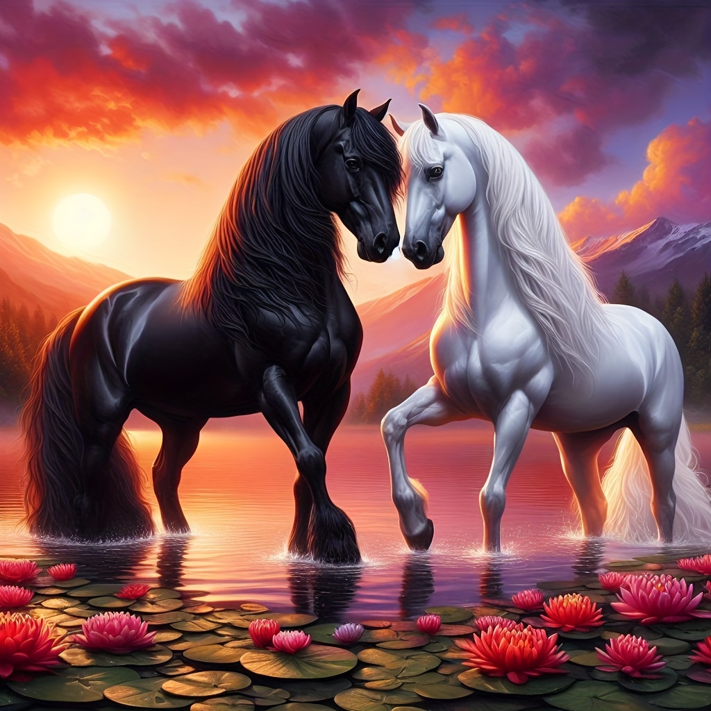 

Diy 5d Majestic Horses Under The Sunset Diamond Painting Kit 7.9''x7.9'' Canvas, For Wall Decoration, A Perfect Gift, Suitable For Beginners And Adults