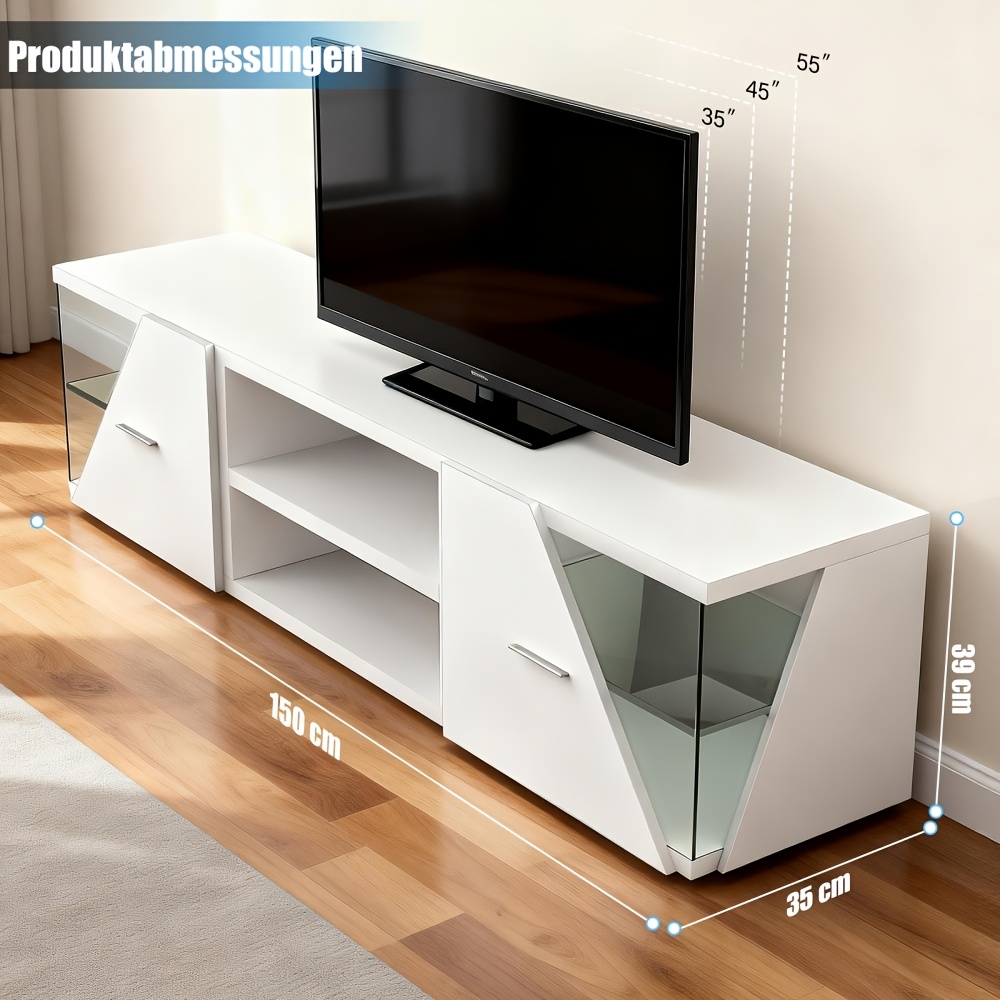 Image of Stand, Modern Tv Cabinet Console, Modern Tv Unit With Led Light, Wireless Control, Adjustable Light Color, Entertainment Unit Cupboard With Storage Fit For Living Room Bedroom For 32-55 Inch Tv