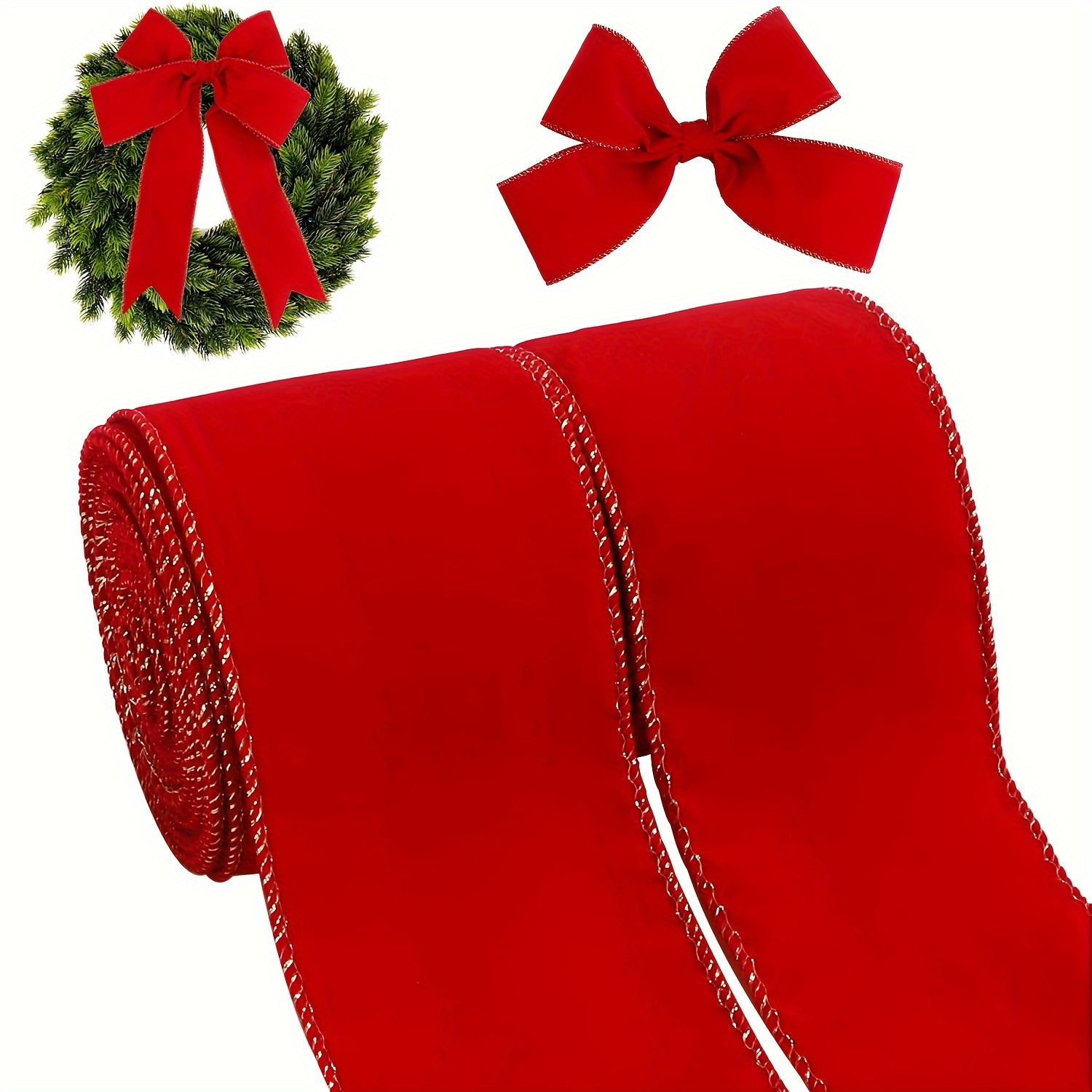 

2pcs Red Flocked Christmas , 20 X 2.5 - & For Decor, Wrapping, Packaging, Arrangements & Bows