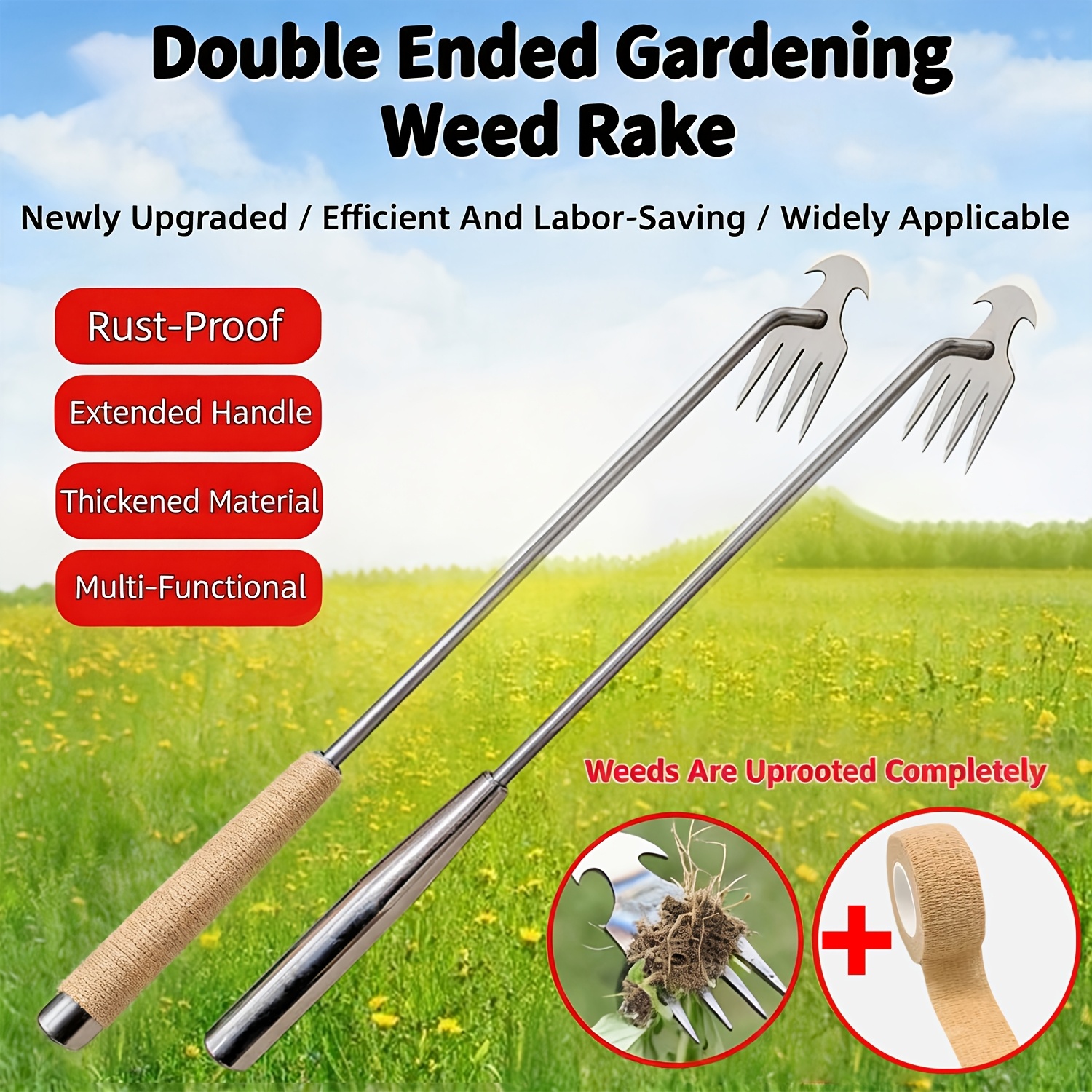 double ended garden   rake bandage set rust proof metal lawn maintenance tool essential for household use very suitable for vegetable   agricultural soil loosening and outdoor courtyard cleaning   and portable garden tools