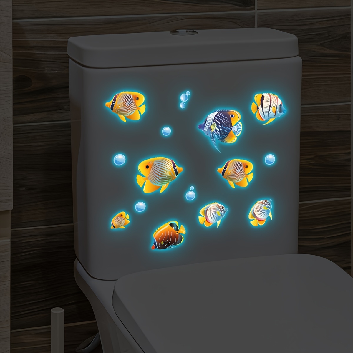 1pc Blue -the- Fish Toilet Sticker, Creative Bathroom Decoration For A Fun, Illuminated Nighttime Bathroom Space
