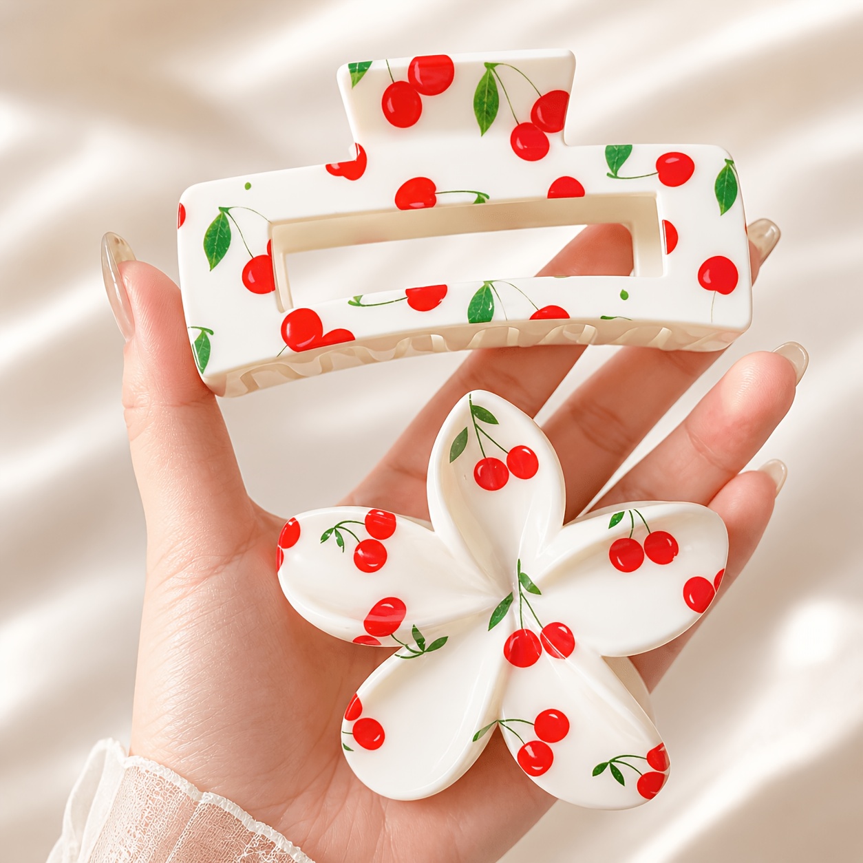 TEMU 2pcs Women's Cherry Pattern Rectangular Fashion Hairclip Flower Hairclip Cute For Daily Life, School Valentine's Day Claw Clip Hairclip Claw Clip Hair Clip Hair Clip School Supplies, University