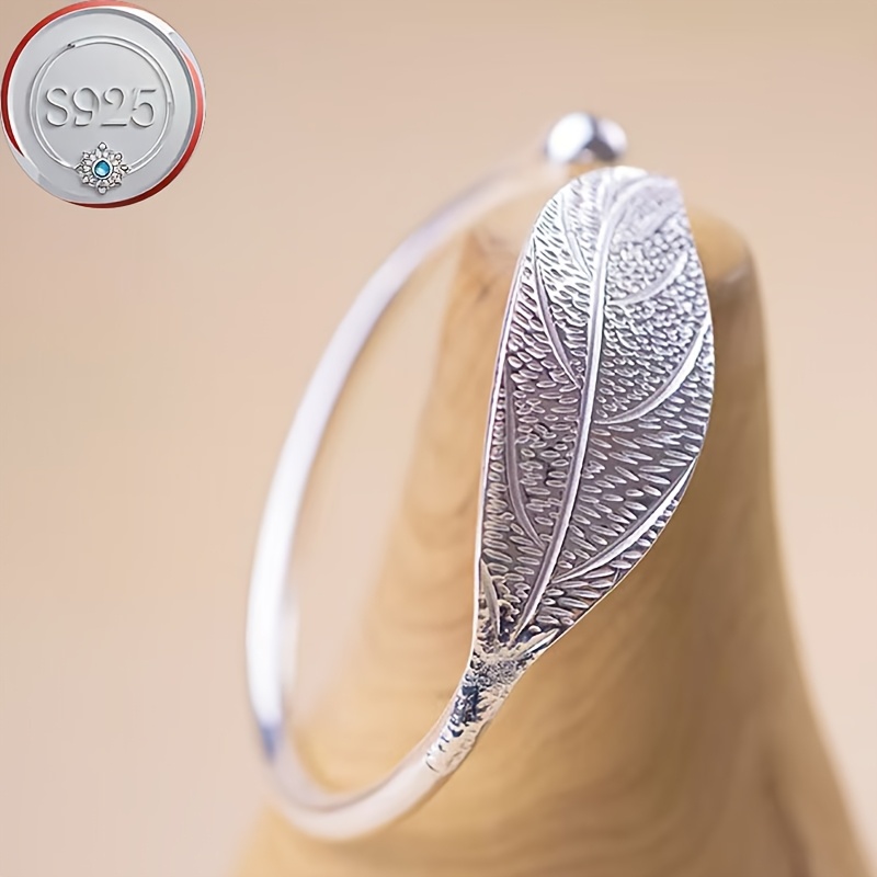 Leaf Shaped 925 Silver Bracelet for Women - Fashionable and Open