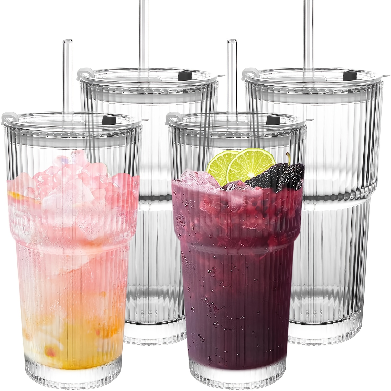 2 4pcs vintage striped glasses glasses glass straws 19 oz - Temu