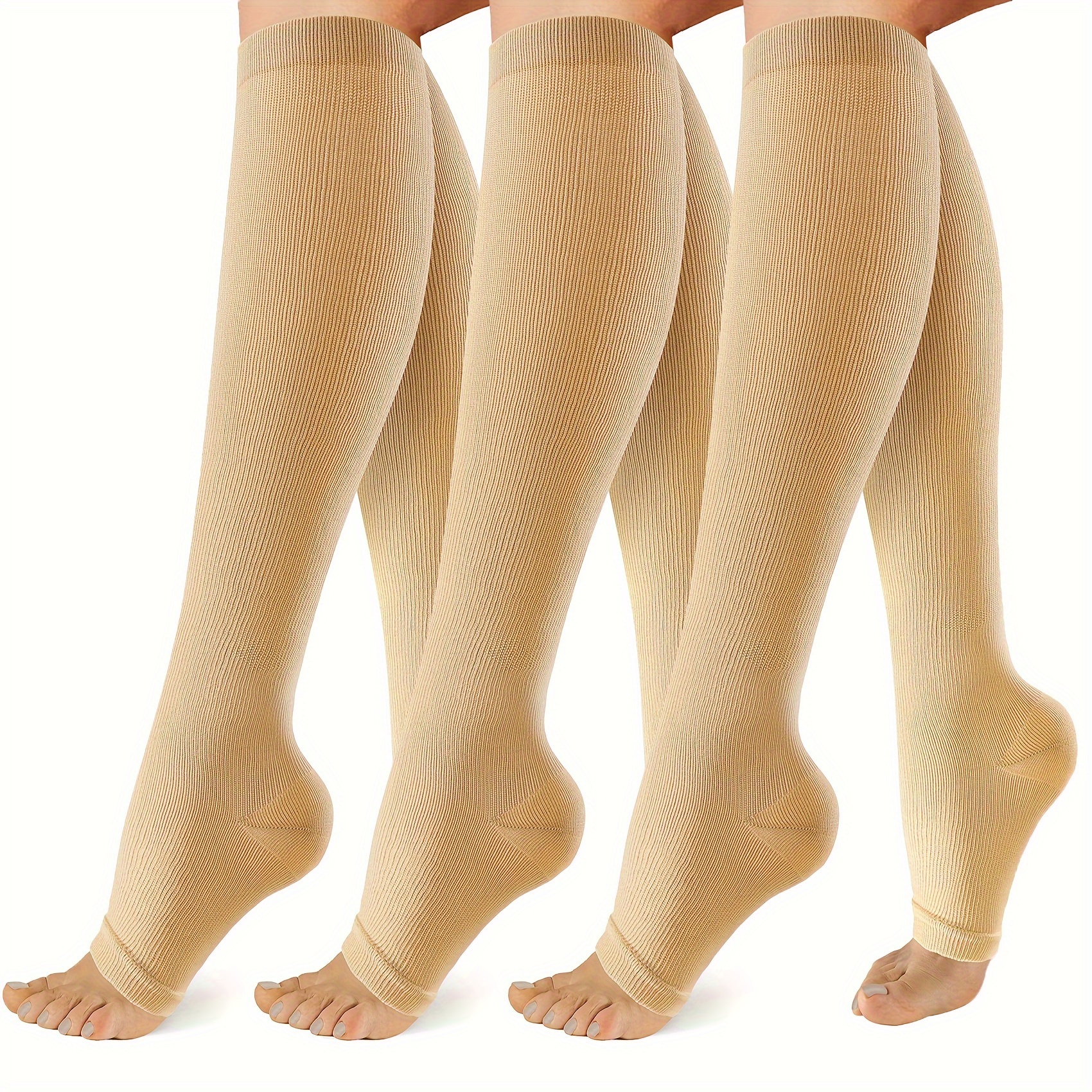 TEMU 3 Paires de Chaussettes de Compression en Cuivre pour Femmes et Hommes à Bout Ouvert, Chaussettes de Soutien Montantes pour Course, Escalade,