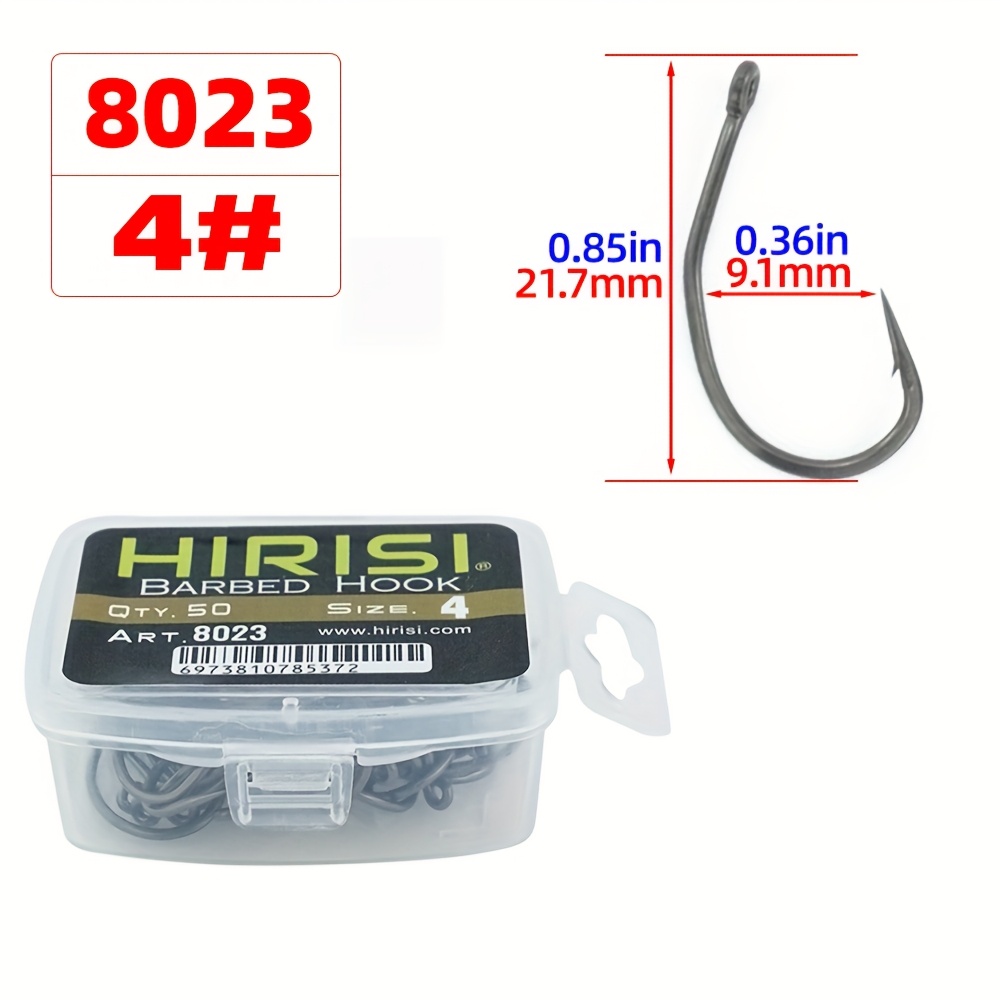 Hirisi 50pcs Ptfe Coating High Carbon Barbed Hooks Fish Hook Fishing Accessories 8023