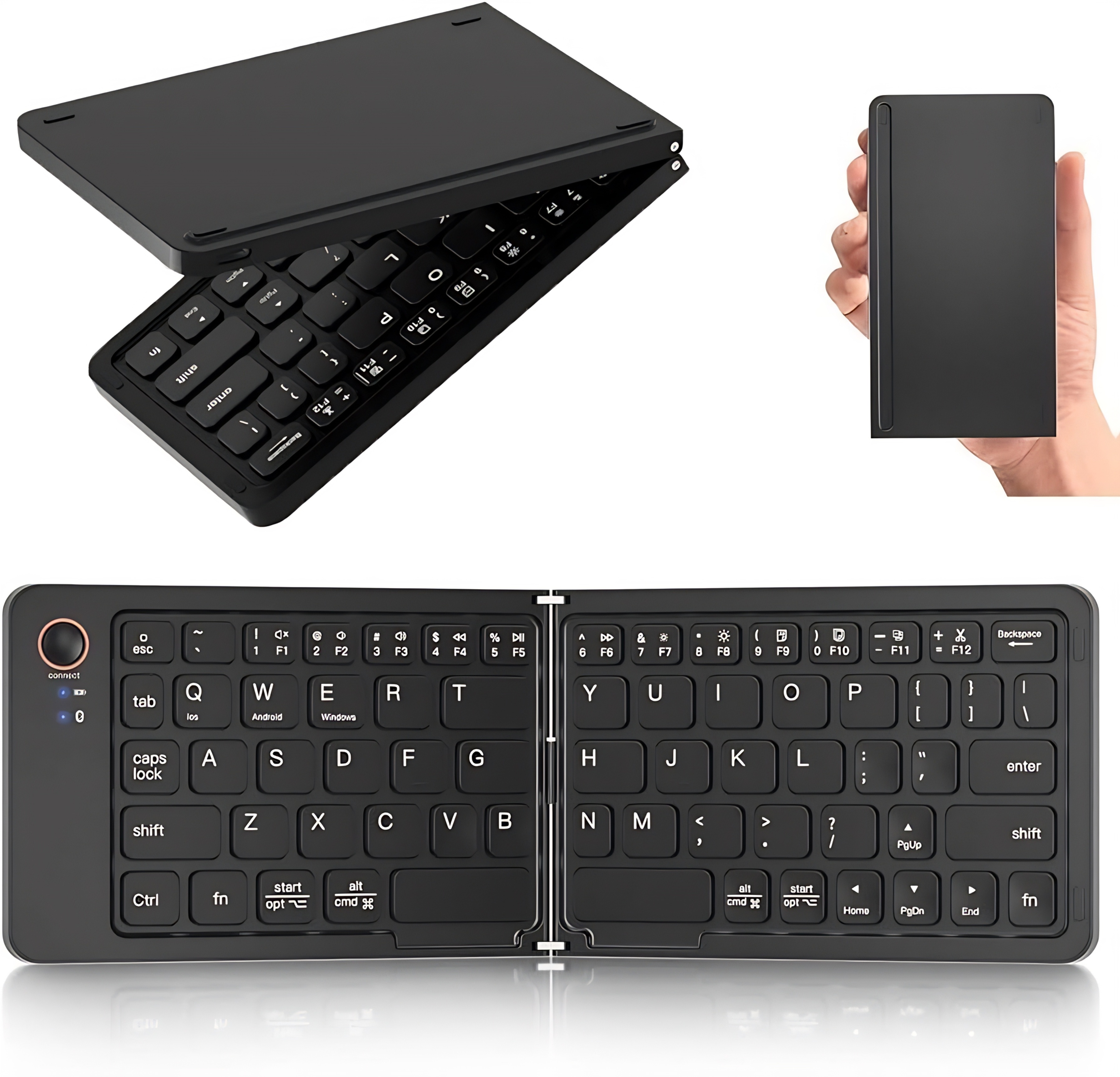 Ultra-thin Wireless Foldable Keyboard, Rechargeable Magnetic 7.3mm Ultra Slim and Compact Keyboard with Media Hotkeys for Computer Desktop PC Laptop Smart TV