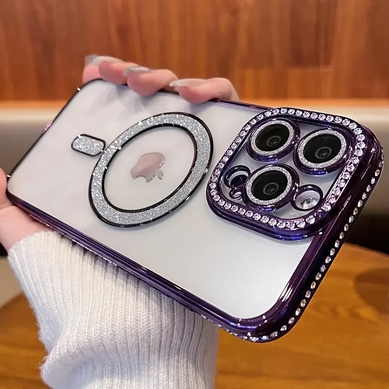 Ohišje za telefon: Svetleči luksuzni diamantni magnetni dodatek za Apple 17pro, primerno za ohišje za iPhone 16promax, 15pro, prozorno in