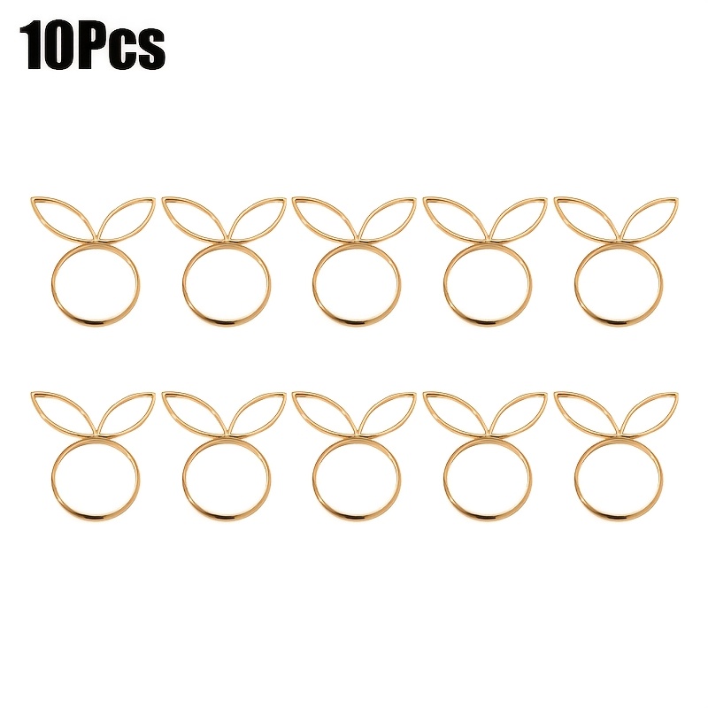 Image of 10pcs/20pcs Easter Holiday Table Decoration, Bunny Ear Hollow Napkin Rings, Golden, Silvery Optional. Hotel Easter Table Decor