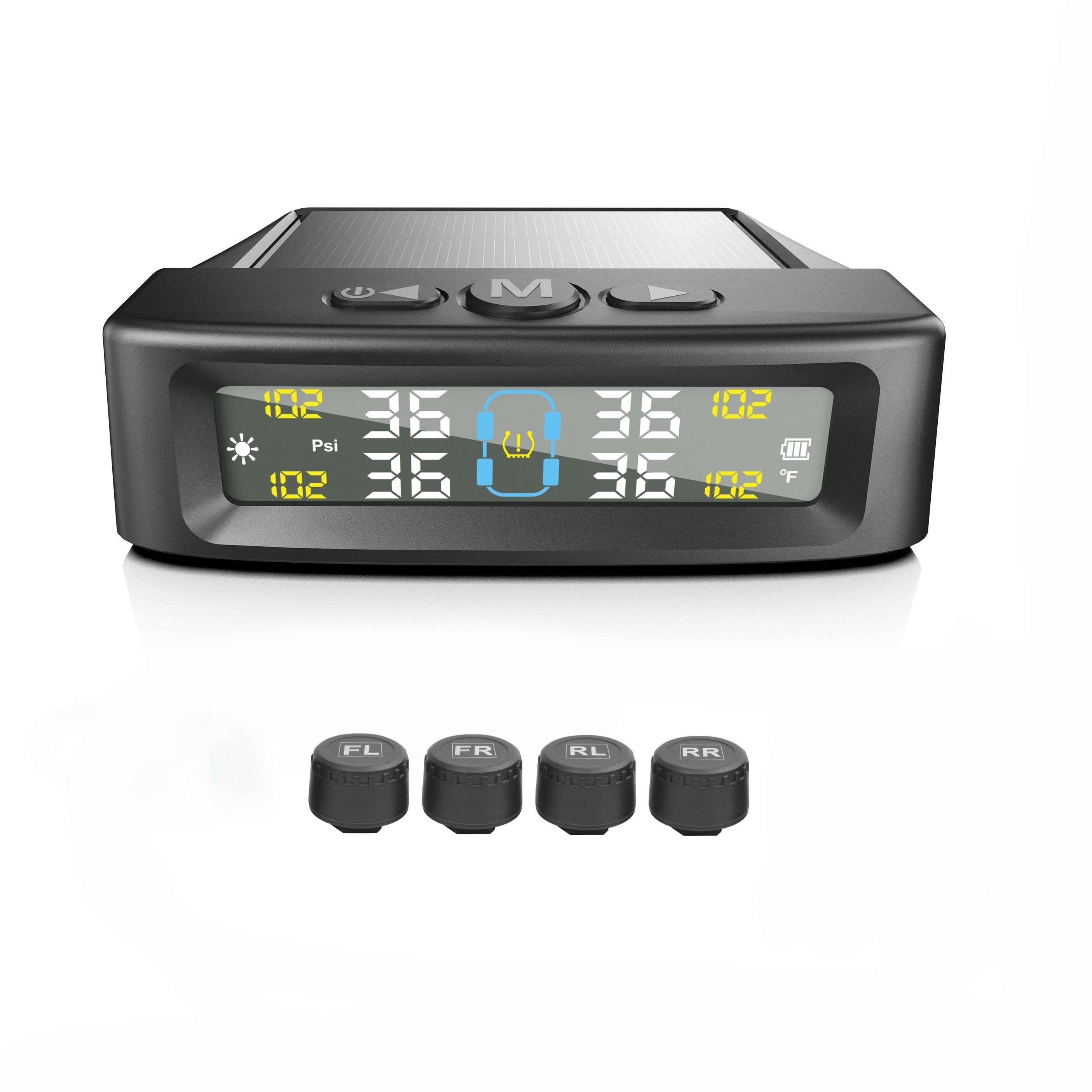 TEMU Tire Pressure Monitoring System, Universal Wireless Solar Tire Pressure Monitoring System Tpms External Sensor, Suitable For 36v And Below, Can Accurately Detect Tire Pressure